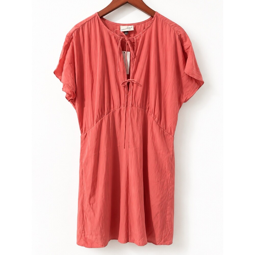 Universal Thread Pink Solid V-Neck Tie Short Sleeve Mini Dress Knee Length XL